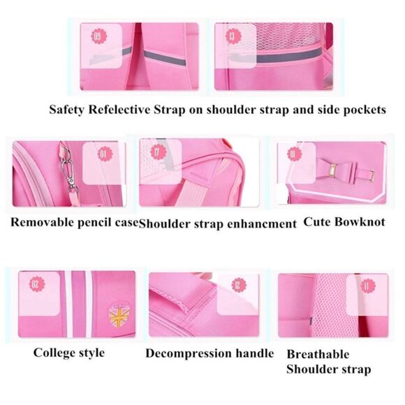 Kids Rolling Pink Wheeled Backpack Lunchbox & Pencil Case (6 wheels) NEW - Picture 8 of 8